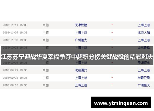 江苏苏宁迎战华夏幸福争夺中超积分榜关键战役的精彩对决